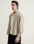 Suede Varsity Jacket Silver Grey