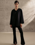 Front Slit Bootcut Pants - Black