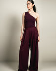 One Shoulder Bling Bodysuit - Plum