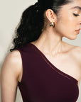 One Shoulder Bling Bodysuit - Plum