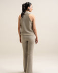 Suede Bootcut Pants - Silver Grey