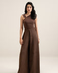 One Shoulder Pleated Bodysuit-Cocoa