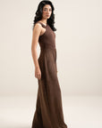 One Shoulder Pleated Bodysuit-Cocoa