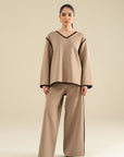 V-neck Loose Fit Top - Sandy Beige