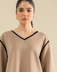 V-neck Loose Fit Top - Sandy Beige