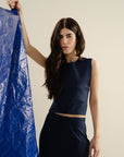 Hi-Lo Crop Top - Navy