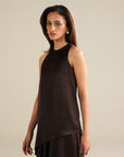 Asymmetric Satin Top - Chocolate