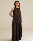 Asymmetric Satin Top - Chocolate