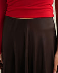 Flared Satin Skirt- Chocolate