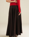 Flared Satin Skirt- Chocolate